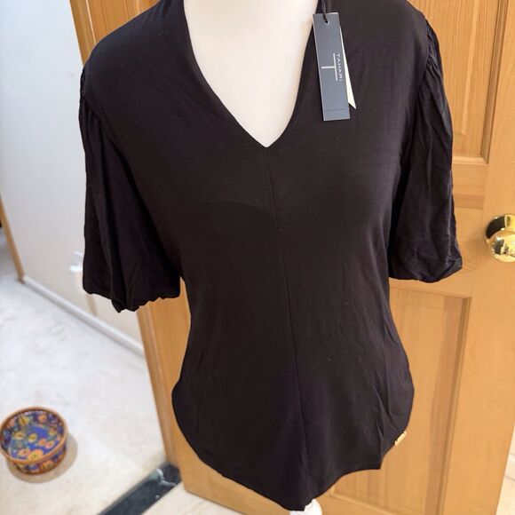 Tahari Women's Pleated Balloon Short Sleeve Blouse Shirt Black Size Small NWT - Picture 3 of 12